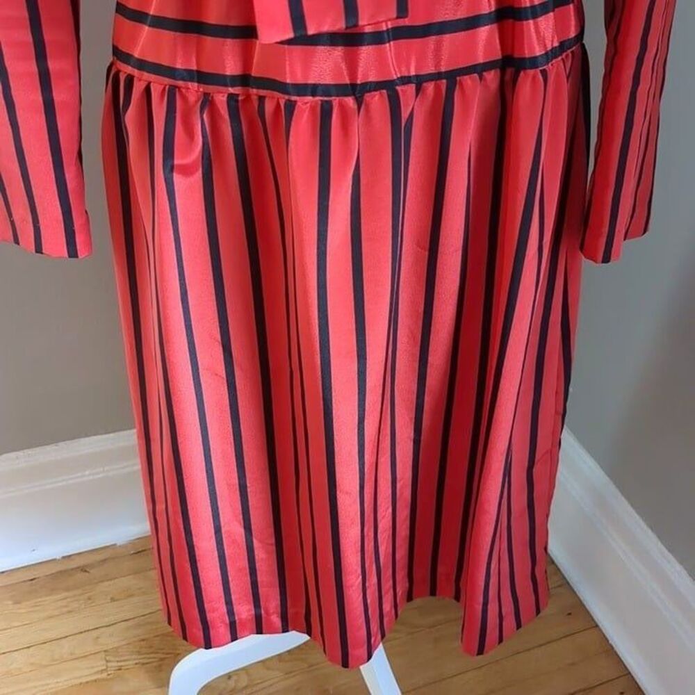 Vintage 70s Cora's Closet Midi Dress Red Stripe Secretary Size Petite Medium - Picture 5 of 11
